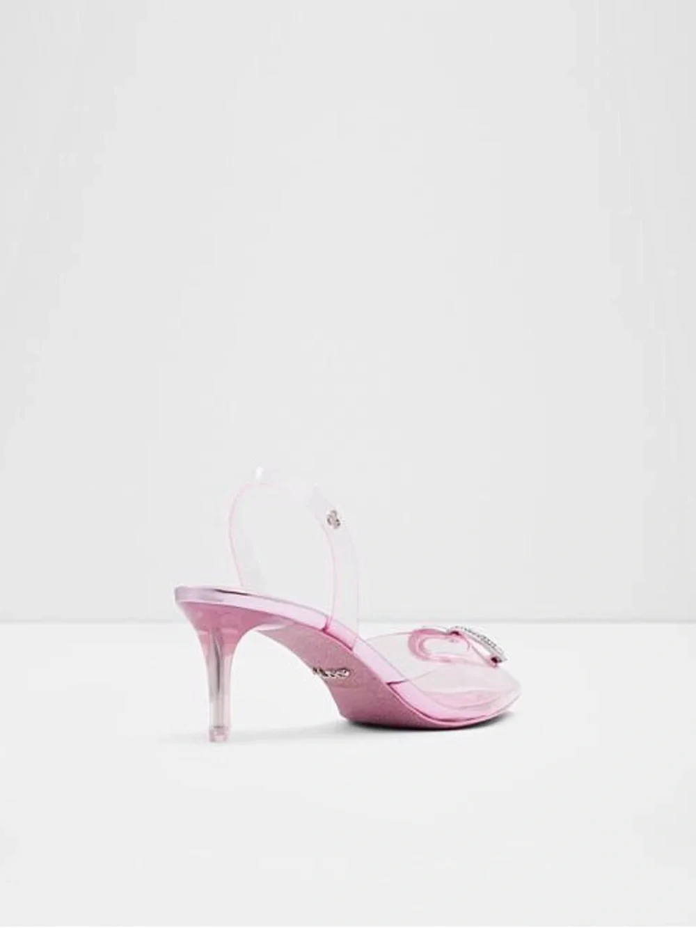ALDO × Barbie Slingback Heels in Clear Pink with Crystal Heart Gems